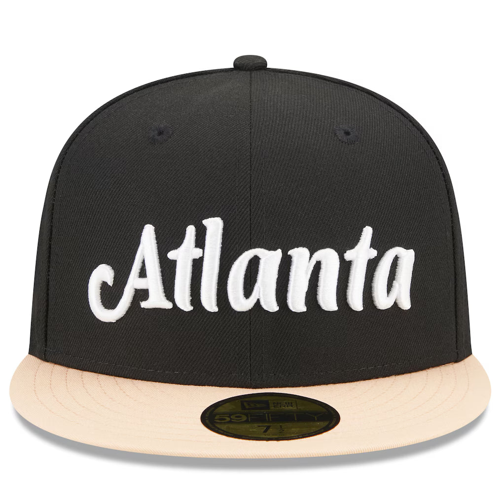 Atlanta Hawks Black/Peach Script 59FIFTY Fitted Hat