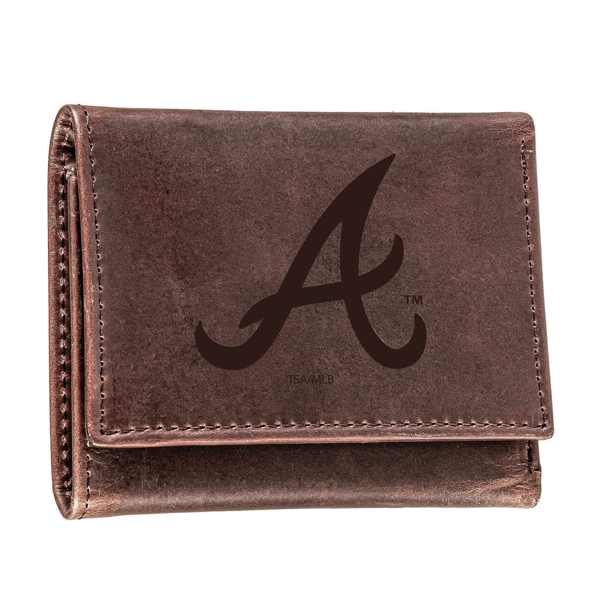 Atlanta Braves Tri-Fold Wallet Brown 100% Genuine Leather