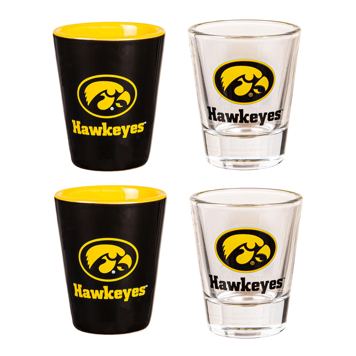 University of Iowa 4-Piece Ceramic and Glass 2oz. Shot Glass Set