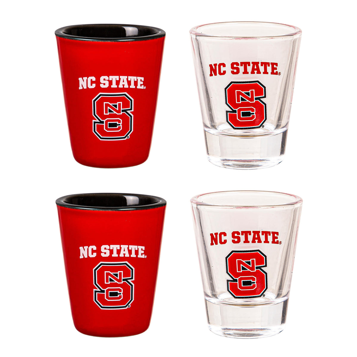 North Carolina State University 4-Piece Ceramic and Glass 2oz. Shot Glass Set