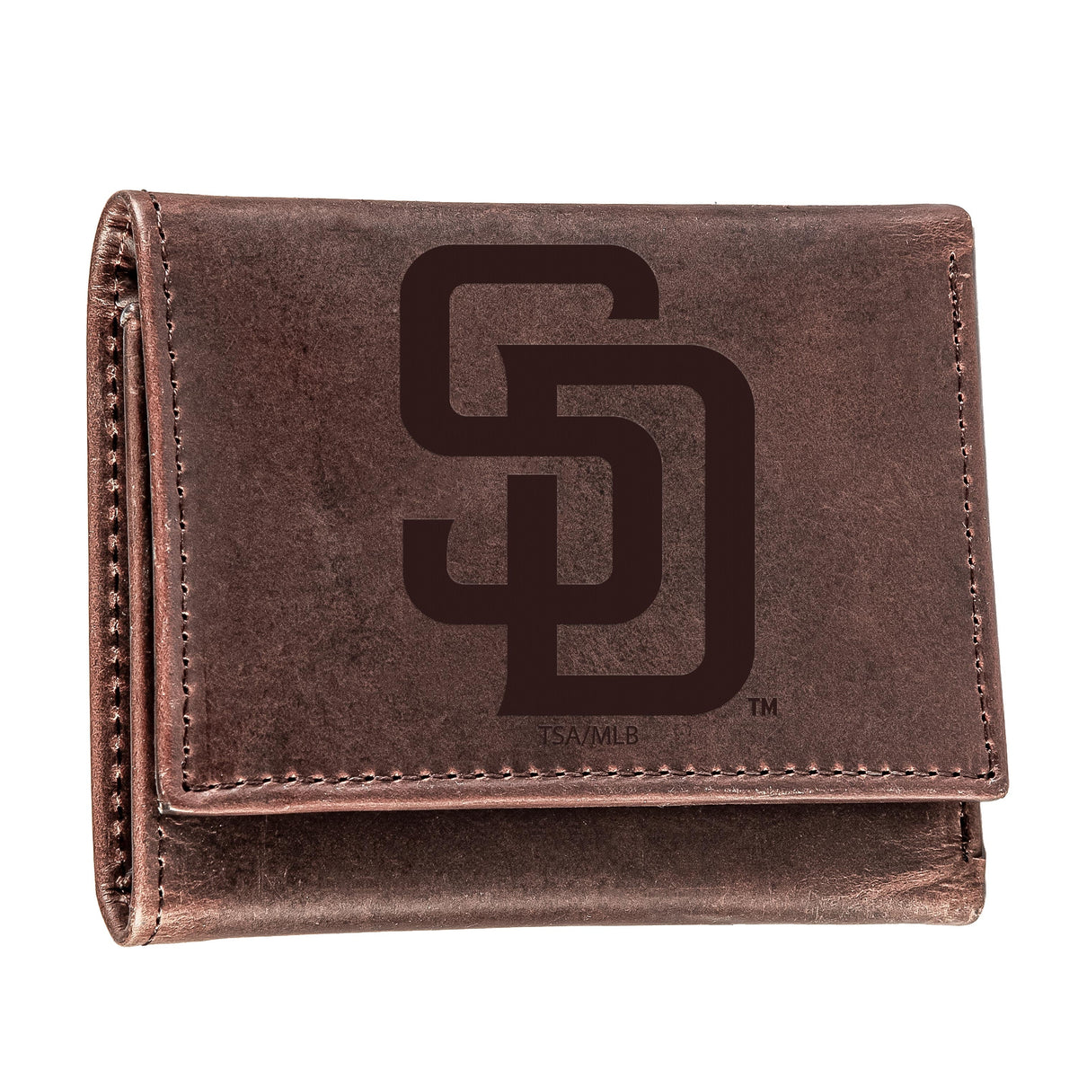 San Diego Padres Tri-Fold Wallet Brown 100% Genuine Leather