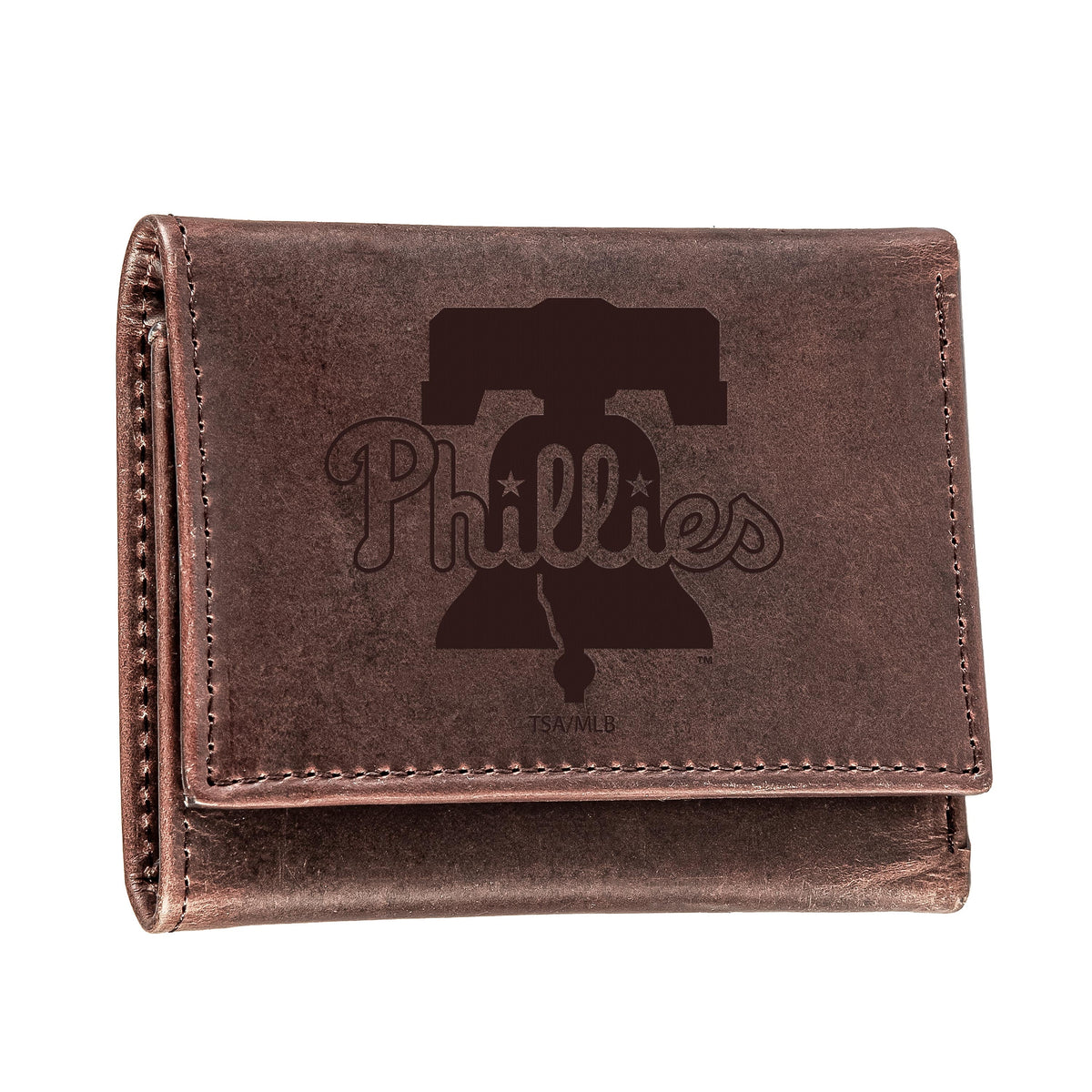 Philadelphia Phillies Tri-Fold Wallet Brown 100% Genuine Leather