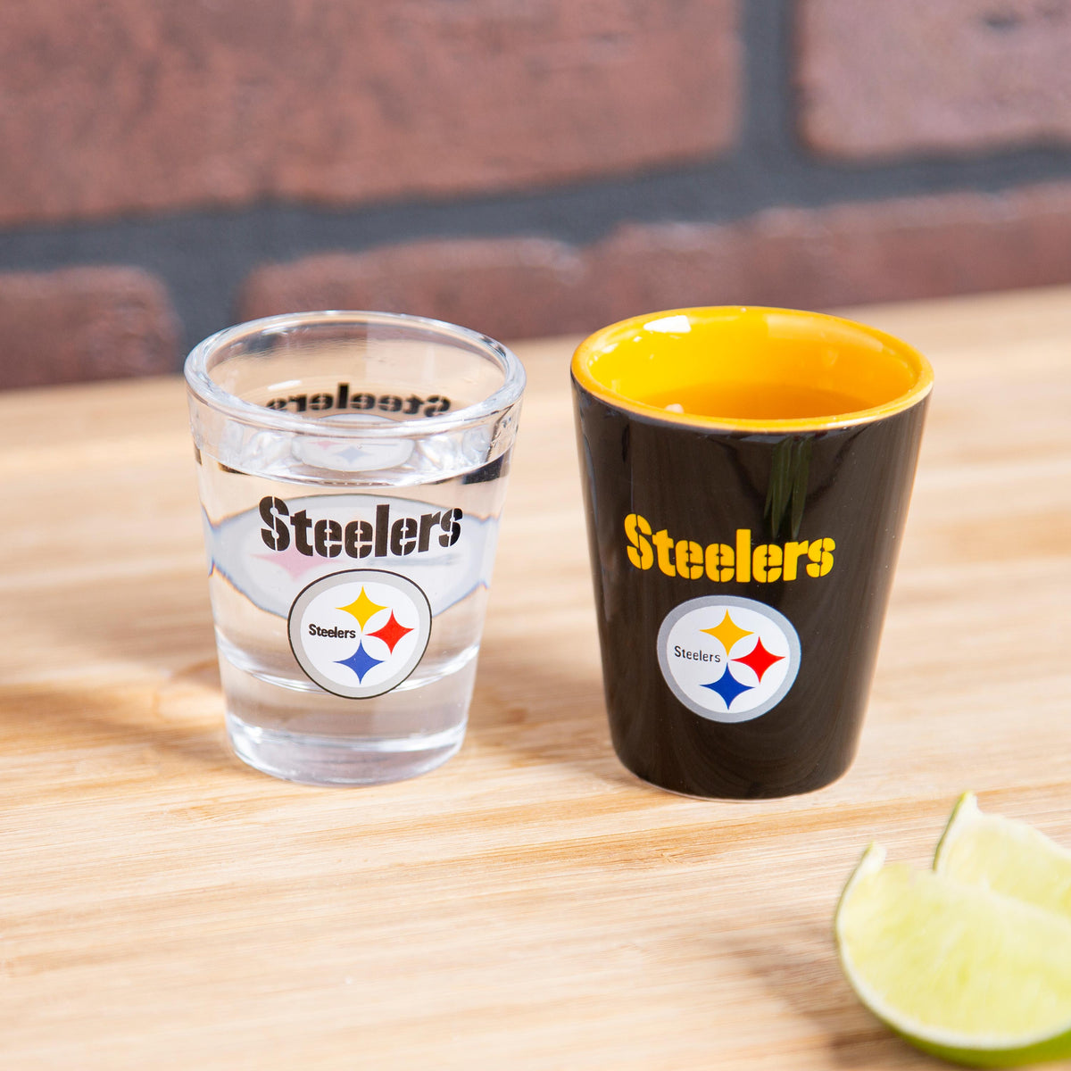 Pittsburgh Steelers 4-Piece Ceramic and Glass 2oz. Shot Glass Set