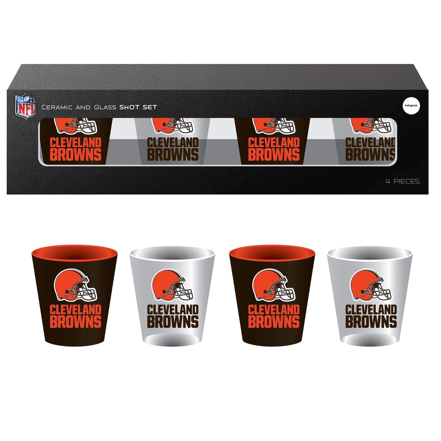 4 - Piece Ceramic and Glass 2oz. Cup Set, Cleveland Browns - EG Collective - 801946180074