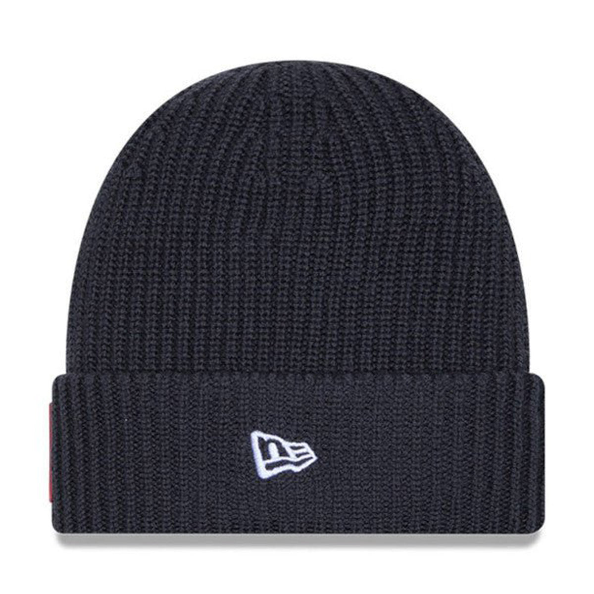 Front view of an Arizona Cardinals navy cuffed knit beanie showcasing the New Era logo on a white background