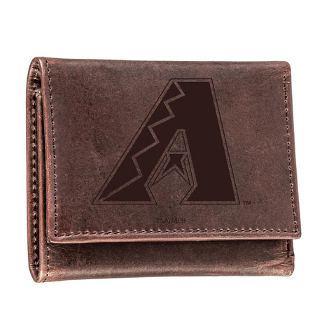 Arizona Diamondbacks Tri - Fold Wallet Brown 100% Genuine Leather - EG Collective - 801946415916