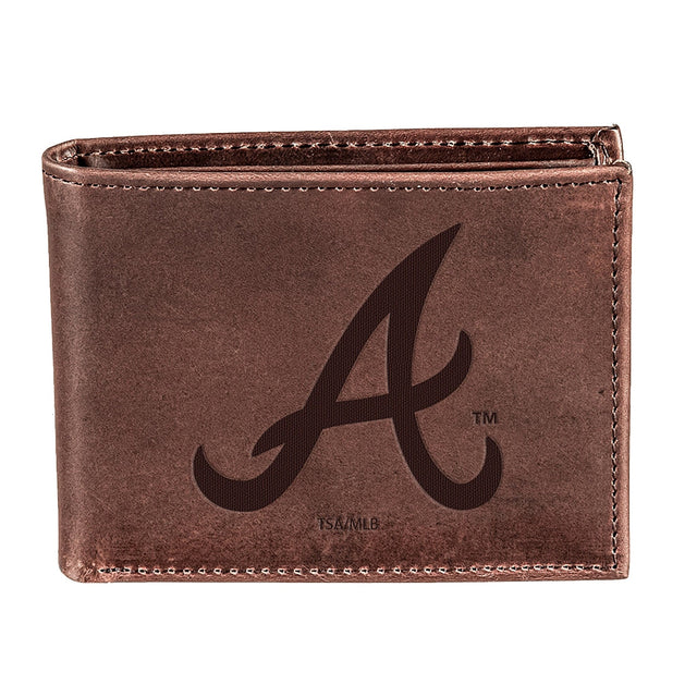 Atlanta Braves Bi - Fold Wallet Brown 100% Genuine Leather - EG Collective - 801946414735