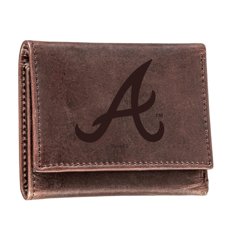 Atlanta Braves Tri - Fold Wallet Brown 100% Genuine Leather - EG Collective - 801946415930
