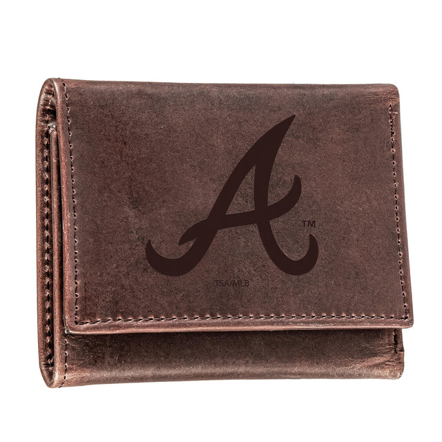 Atlanta Braves Tri - Fold Wallet Brown 100% Genuine Leather - EG Collective - 801946415930
