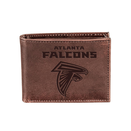 Atlanta Falcons, Bi - Fold Wallet, Brown, CH, 100% Genuine Leather - EG Collective - 808412079894
