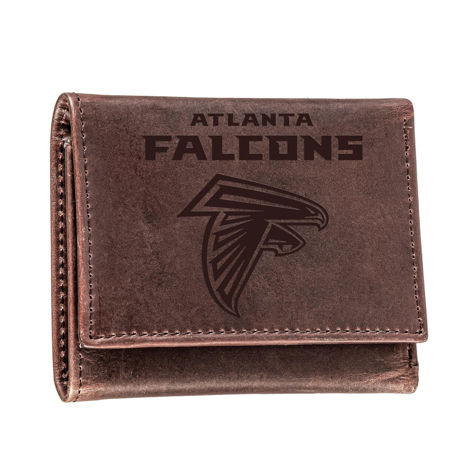 Atlanta Falcons, Tri - Fold Wallet, Brown, CH, 100% Genuine Leather - EG Collective - 801946047667