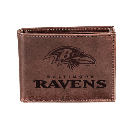 Baltimore Ravens, Bi - Fold Wallet, Brown, CH, 100% Genuine Leather - EG Collective - 808412079900