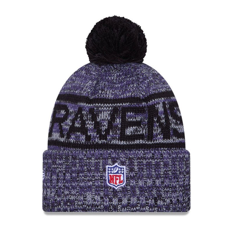 Baltimore Ravens Script Pom Cuffed Knit Beanie - New Era -