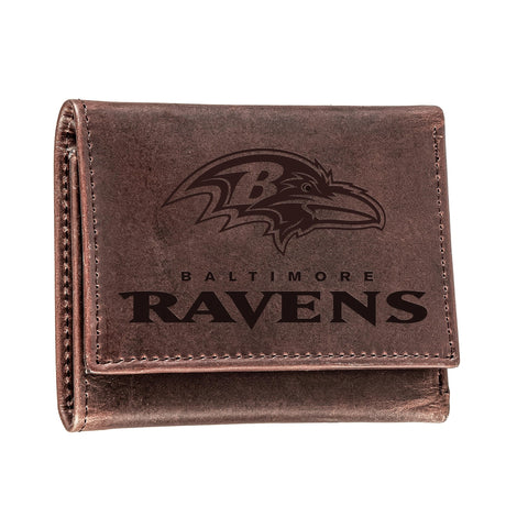 Baltimore Ravens, Tri - Fold Wallet, Brown, CH, 100% Genuine Leather - EG Collective - 801946047988