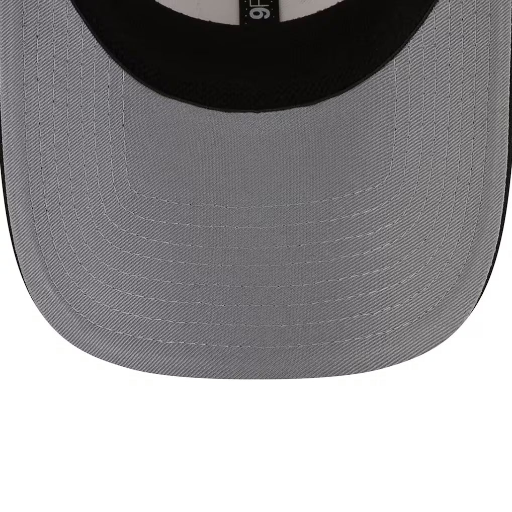 New England Patriots Super Bowl LX cream 9FORTY stretch snap hat featuring a curved visor and adjustable back.