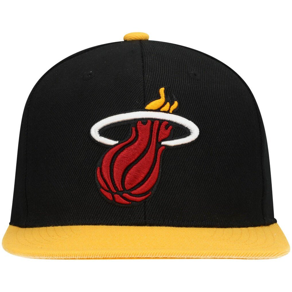 Black/Gold Miami Heat Snapback Hat - Mitchell & Ness -