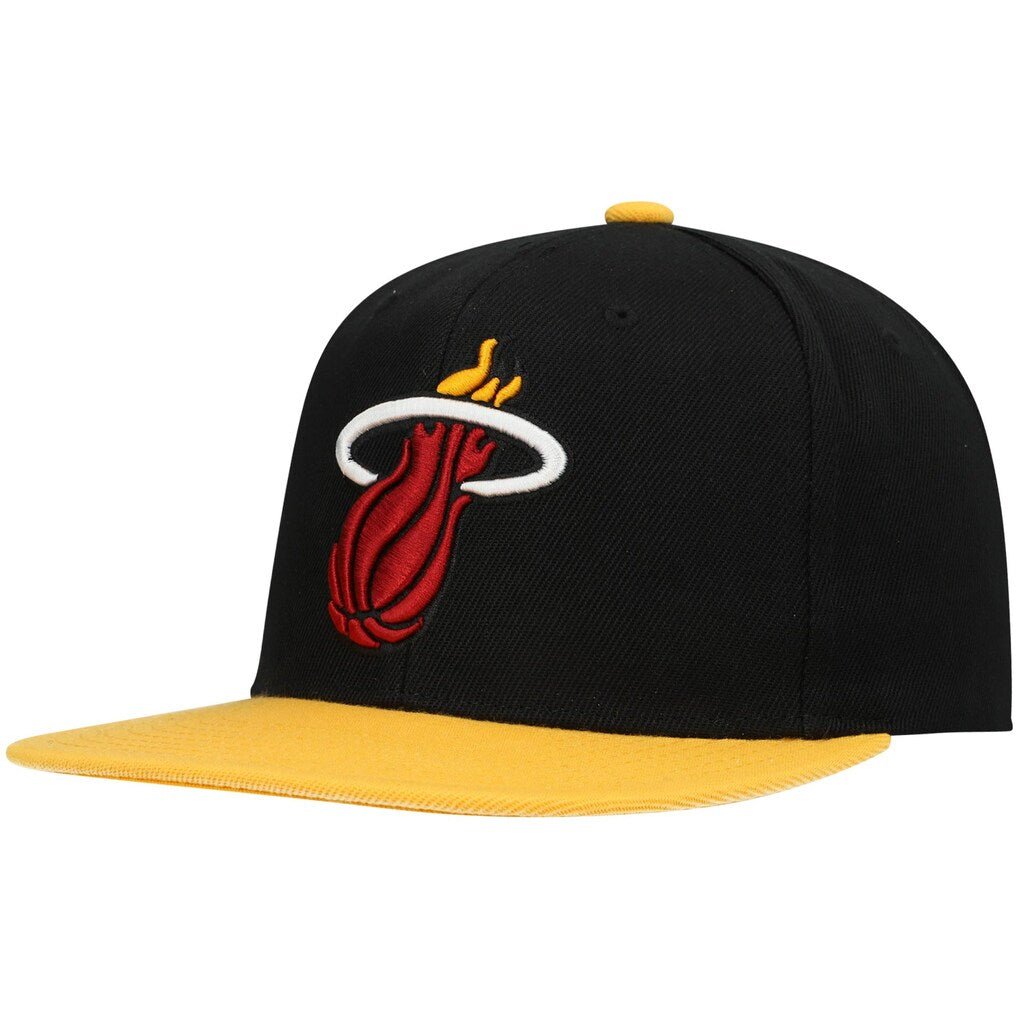 Black/Gold Miami Heat Snapback Hat - Mitchell & Ness -