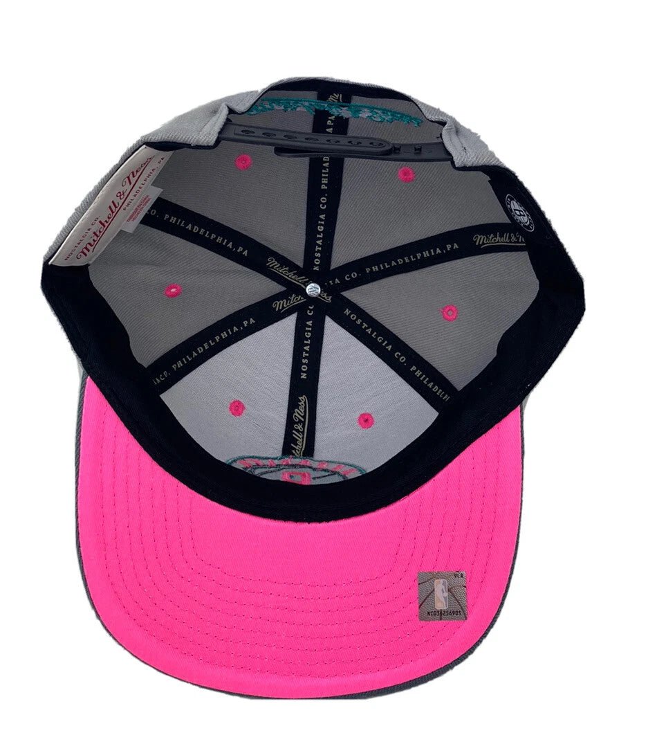 Brooklyn Nets Gray/Teal/Pink Adjustable Snapback Hat - Mitchell & Ness -