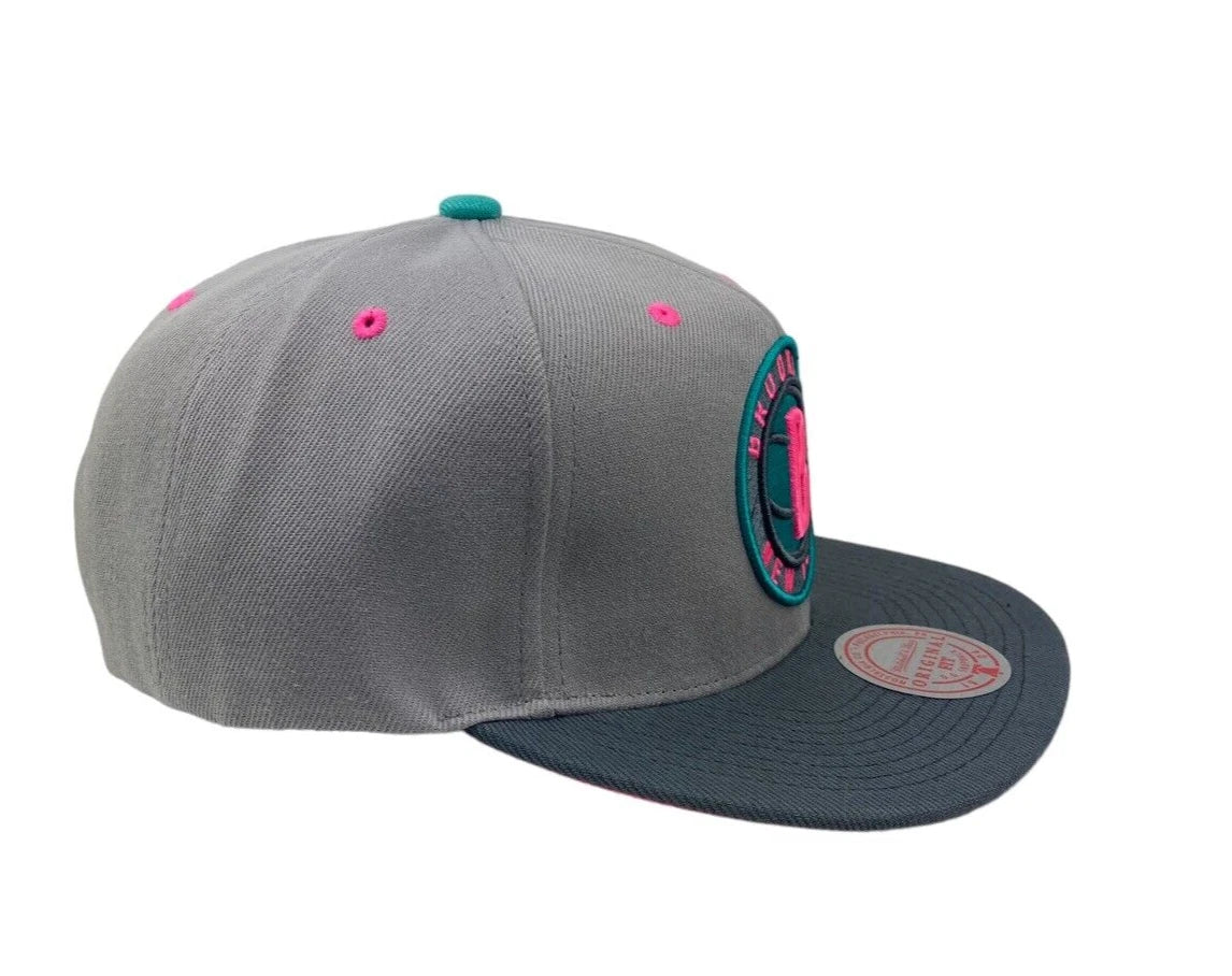 Brooklyn Nets Gray/Teal/Pink Adjustable Snapback Hat - Mitchell & Ness -