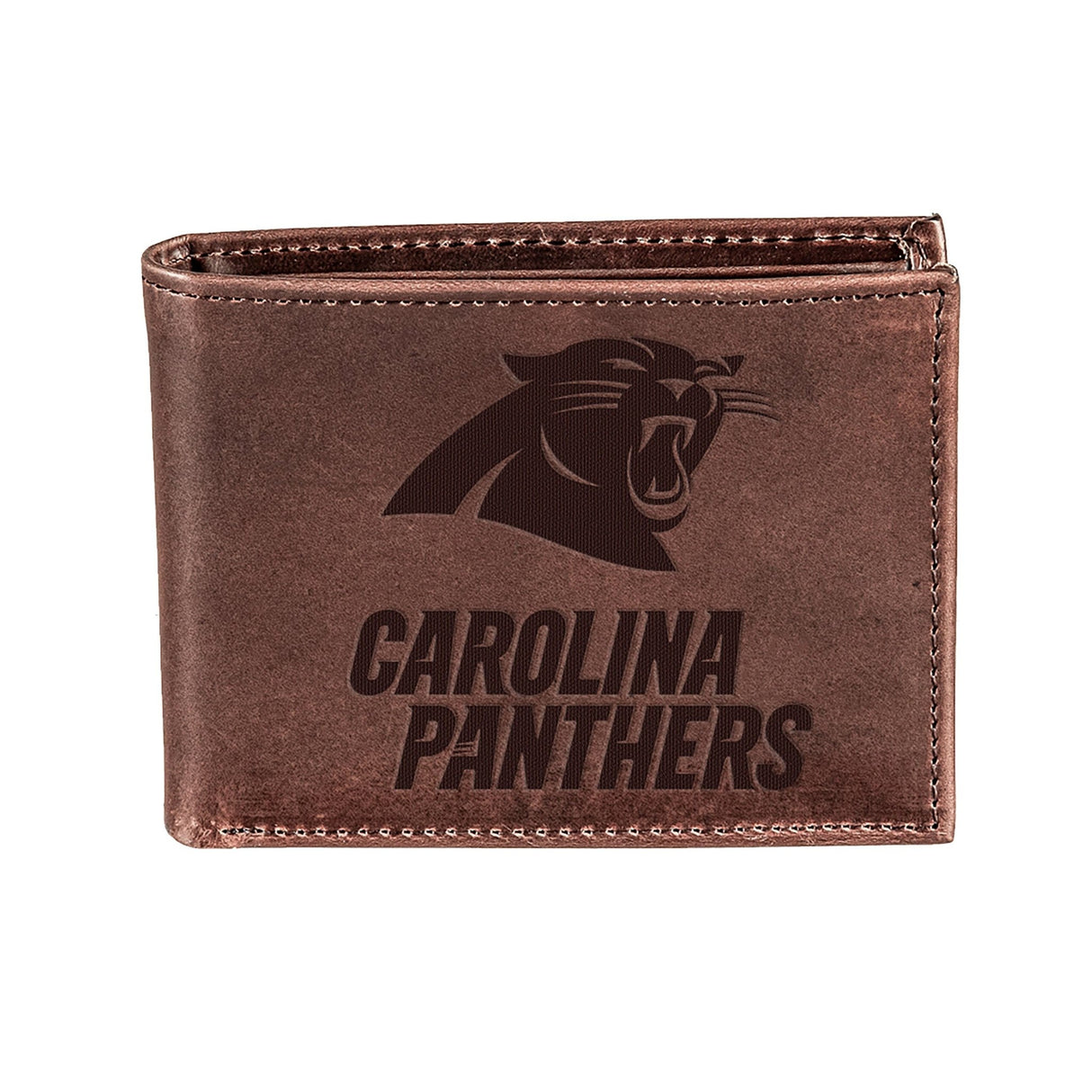 Carolina Panthers, Bi - Fold Wallet, Brown, CH, 100% Genuine Leather - EG Collective - 808412079924