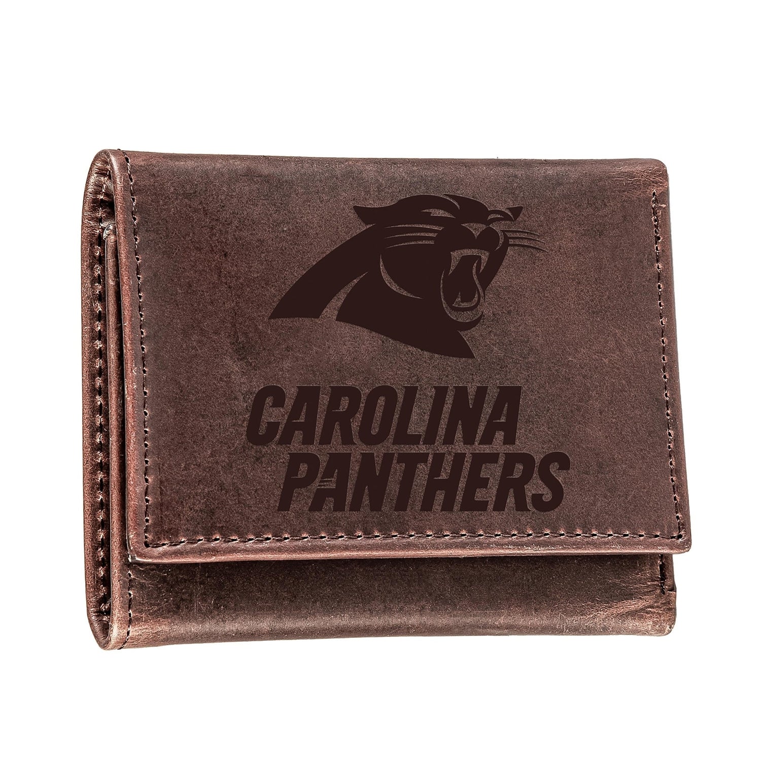 Carolina Panthers, Tri - Fold Wallet, Brown, CH, 100% Genuine Leather - EG Collective - 801946048169