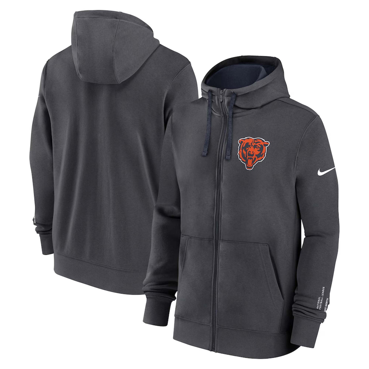 Chicago Bears Nike Anthracite Primetime Club Full - Zip Hoodie - Nike -