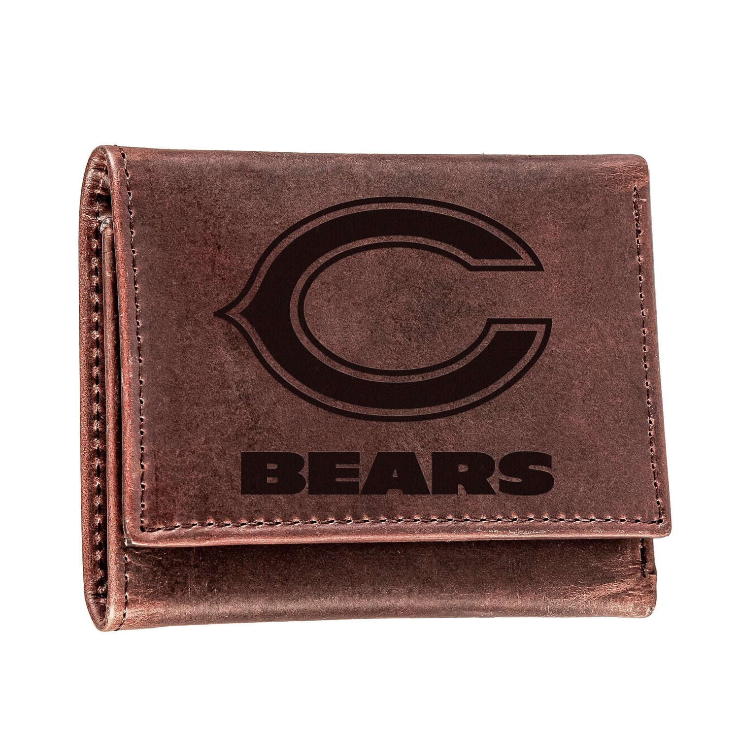 Chicago Bears, Tri - Fold Wallet, Brown, CH, 100% Genuine Leather - EG Collective - 801946048176