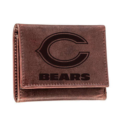 Chicago Bears, Tri - Fold Wallet, Brown, CH, 100% Genuine Leather - EG Collective - 801946048176