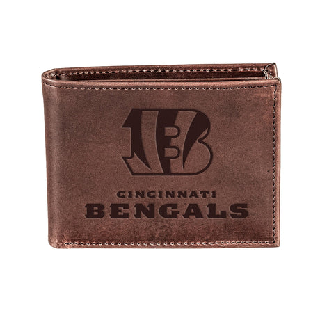 Cincinnati Bengals, Bi - Fold Wallet, Brown, CH, 100% Genuine Leather - EG Collective - 808412079948