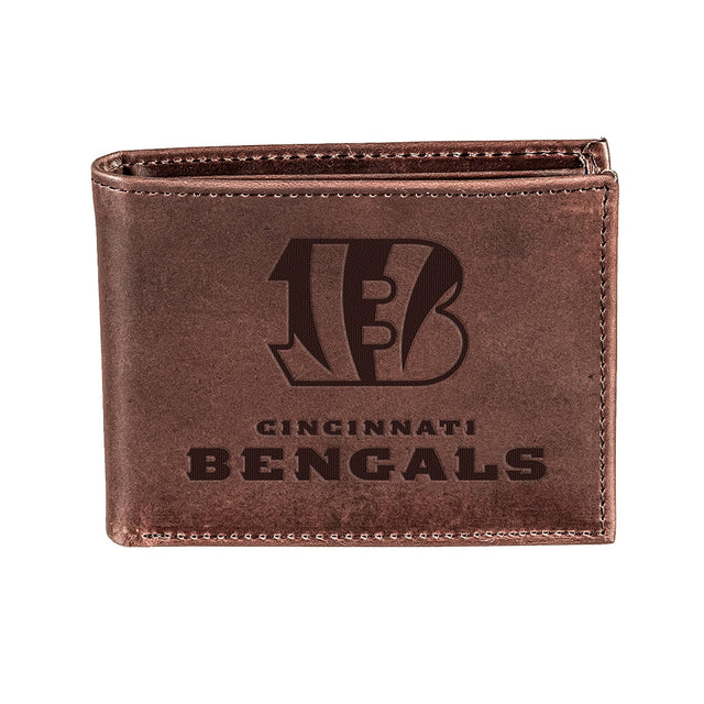 Cincinnati Bengals, Bi - Fold Wallet, Brown, CH, 100% Genuine Leather - EG Collective - 808412079948