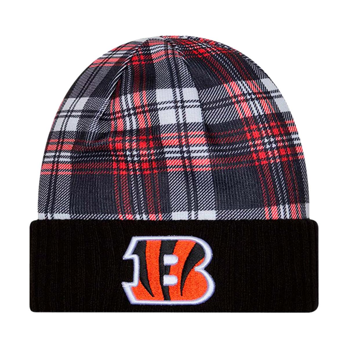 Cincinnati Bengals Black Plaid Statement Beanie Cuffed Knit Hat - New Era -