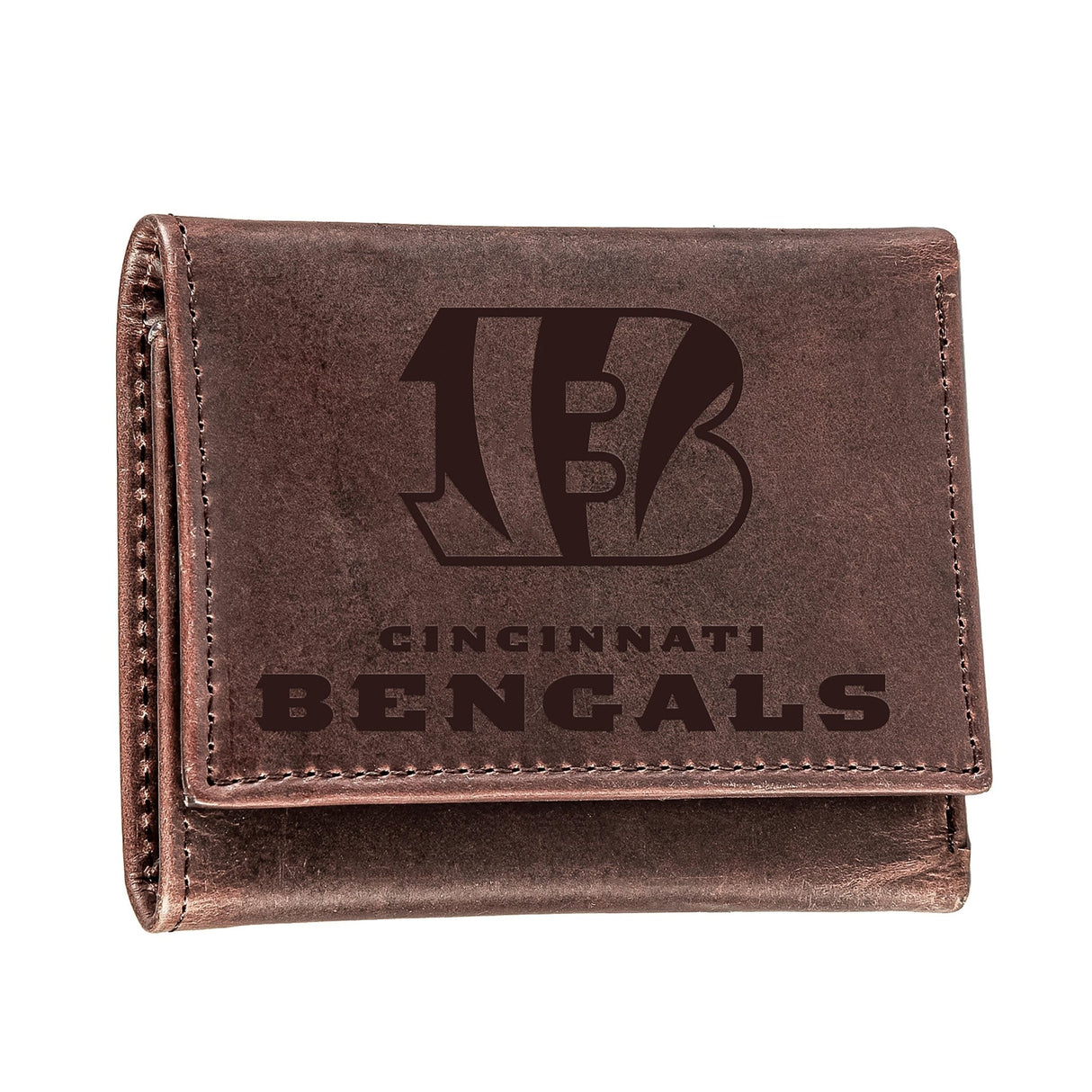 Cincinnati Bengals, Tri - Fold Wallet, Brown, CH, 100% Genuine Leather - EG Collective - 801946048183