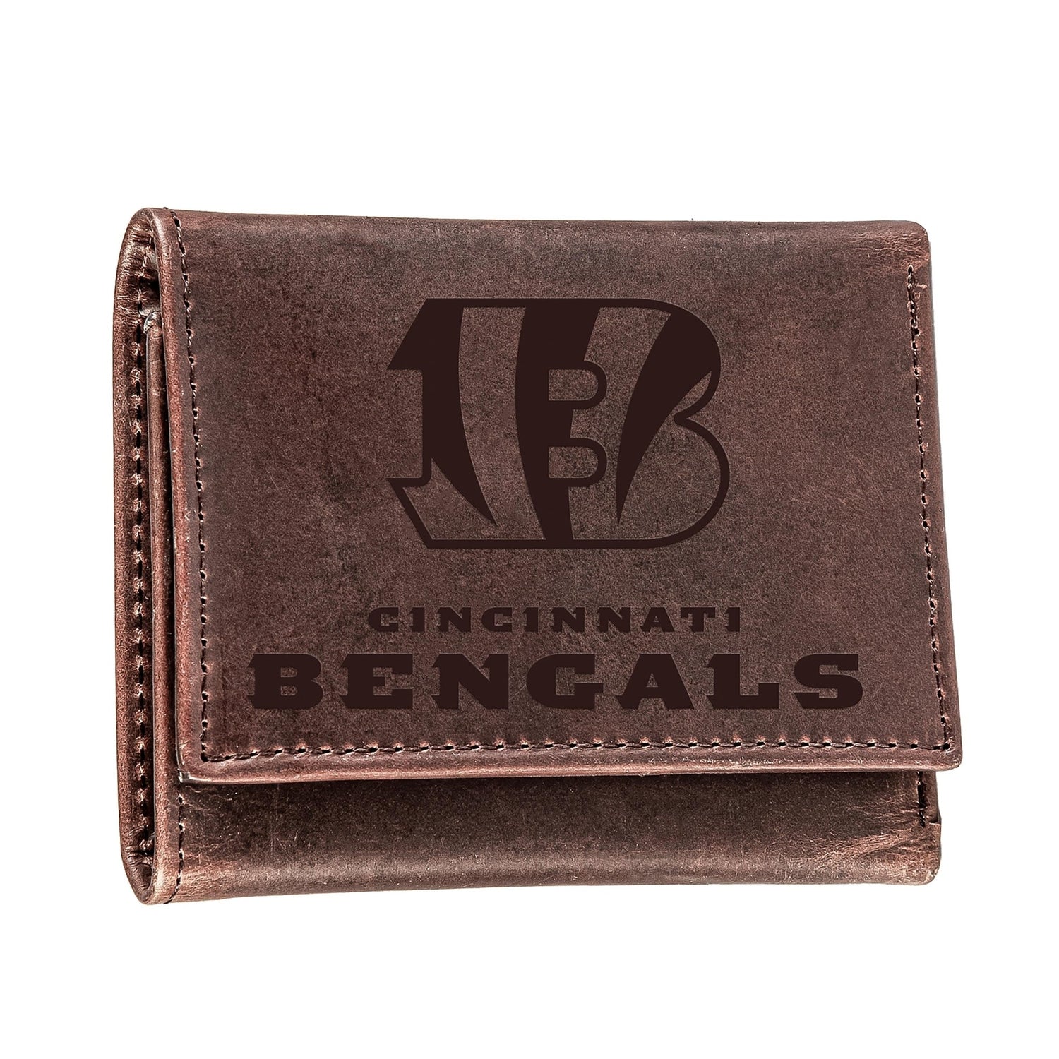 Cincinnati Bengals, Tri - Fold Wallet, Brown, CH, 100% Genuine Leather - EG Collective - 801946048183