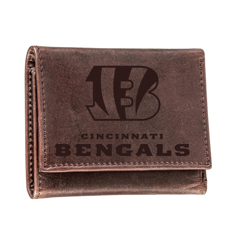 Cincinnati Bengals, Tri - Fold Wallet, Brown, CH, 100% Genuine Leather - EG Collective - 801946048183