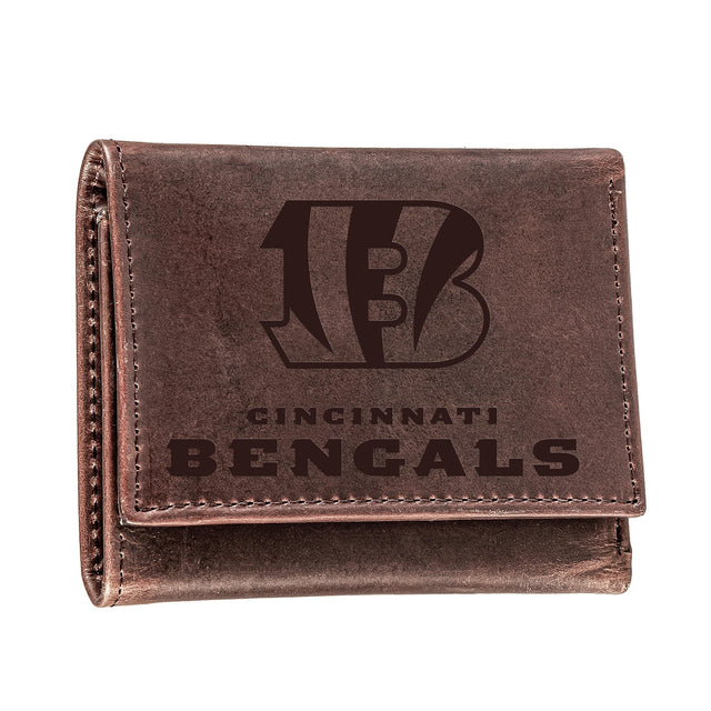 Cincinnati Bengals, Tri - Fold Wallet, Brown, CH, 100% Genuine Leather - EG Collective - 801946048183