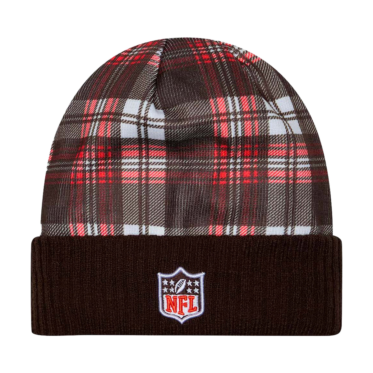 Cleveland Browns Brown Plaid Statement Beanie Cuffed Knit Hat - New Era -