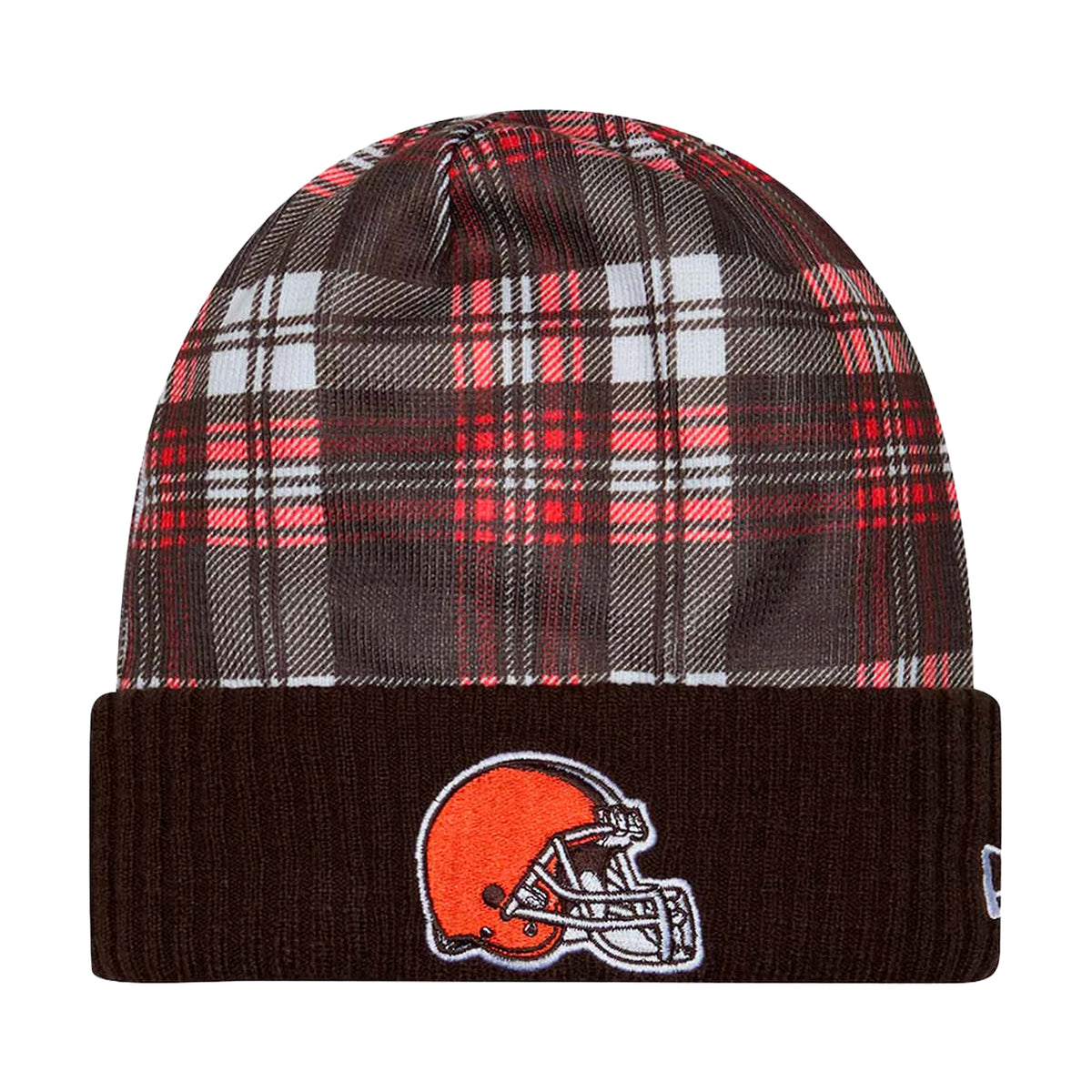 Cleveland Browns Brown Plaid Statement Beanie Cuffed Knit Hat - New Era -