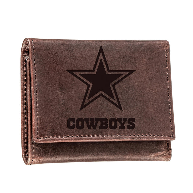 Dallas Cowboys, Tri - Fold Wallet, Brown, CH, 100% Genuine Leather - EG Collective - 801946048206