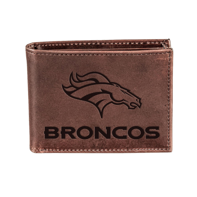 Denver Broncos, Bi - Fold Wallet, Brown, CH, 100% Genuine Leather - EG Collective - 808412079979