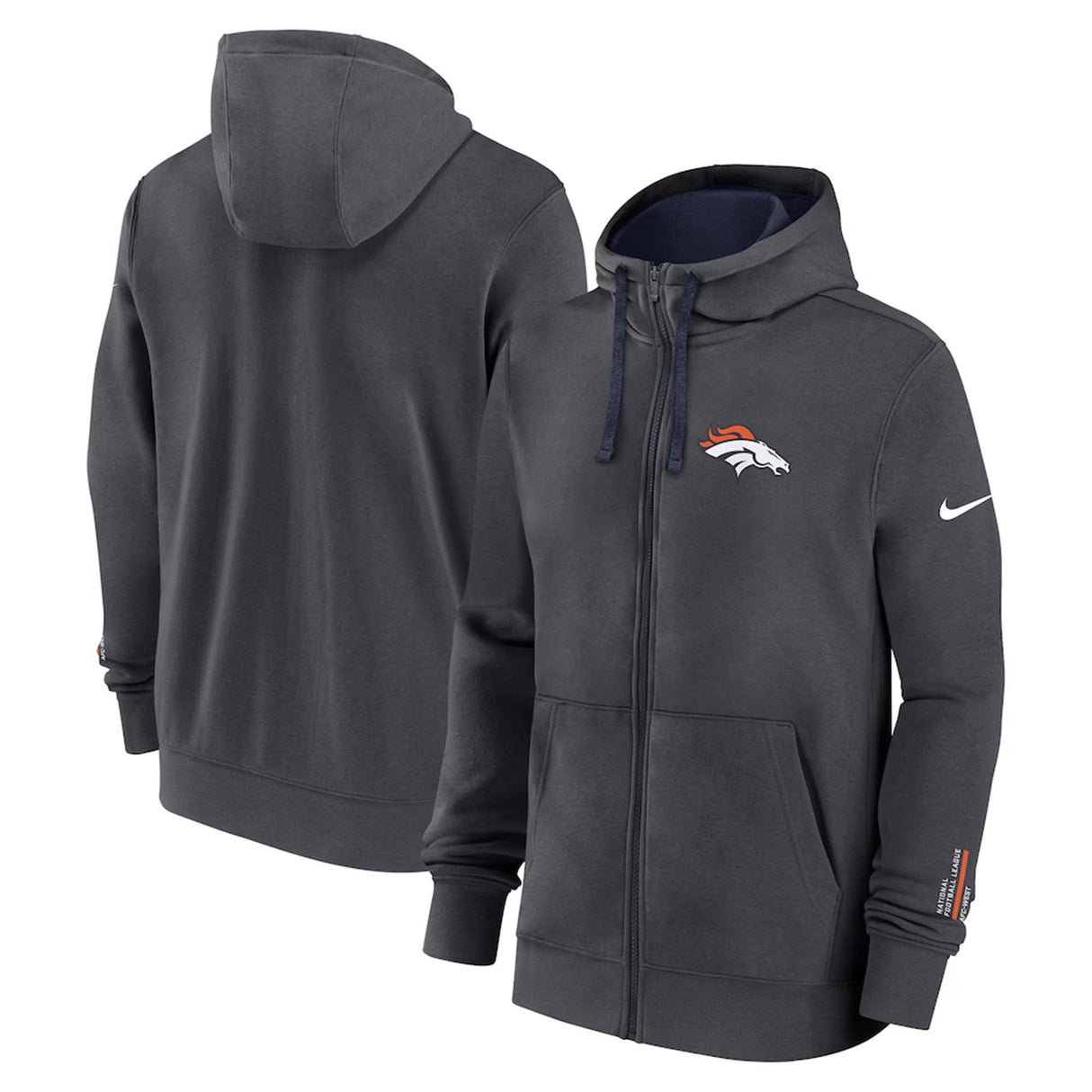 Denver Broncos Nike Anthracite Primetime Club Full - Zip Hoodie - Nike -