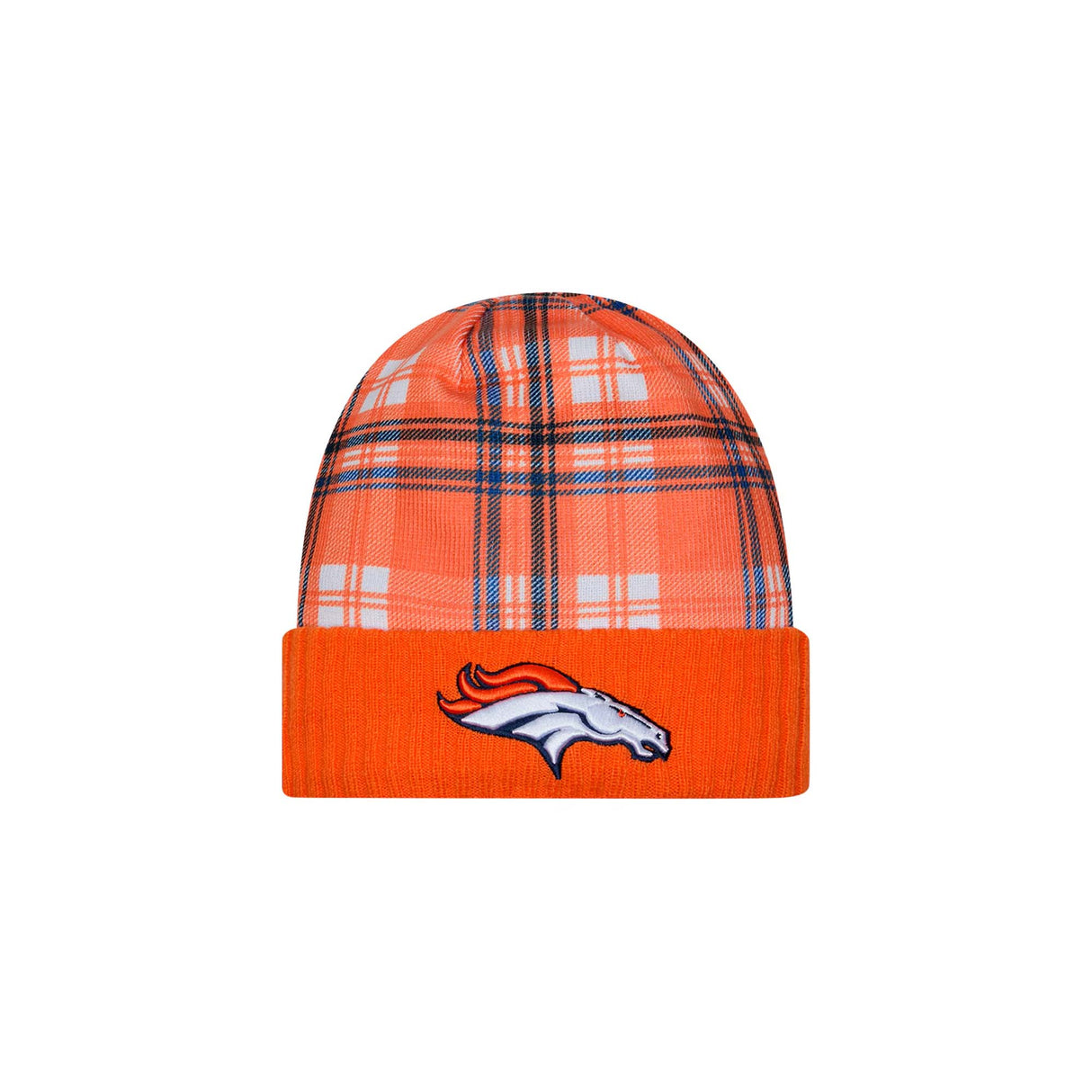 Denver Broncos Orange Plaid Statement Beanie Cuffed Knit Hat - New Era -