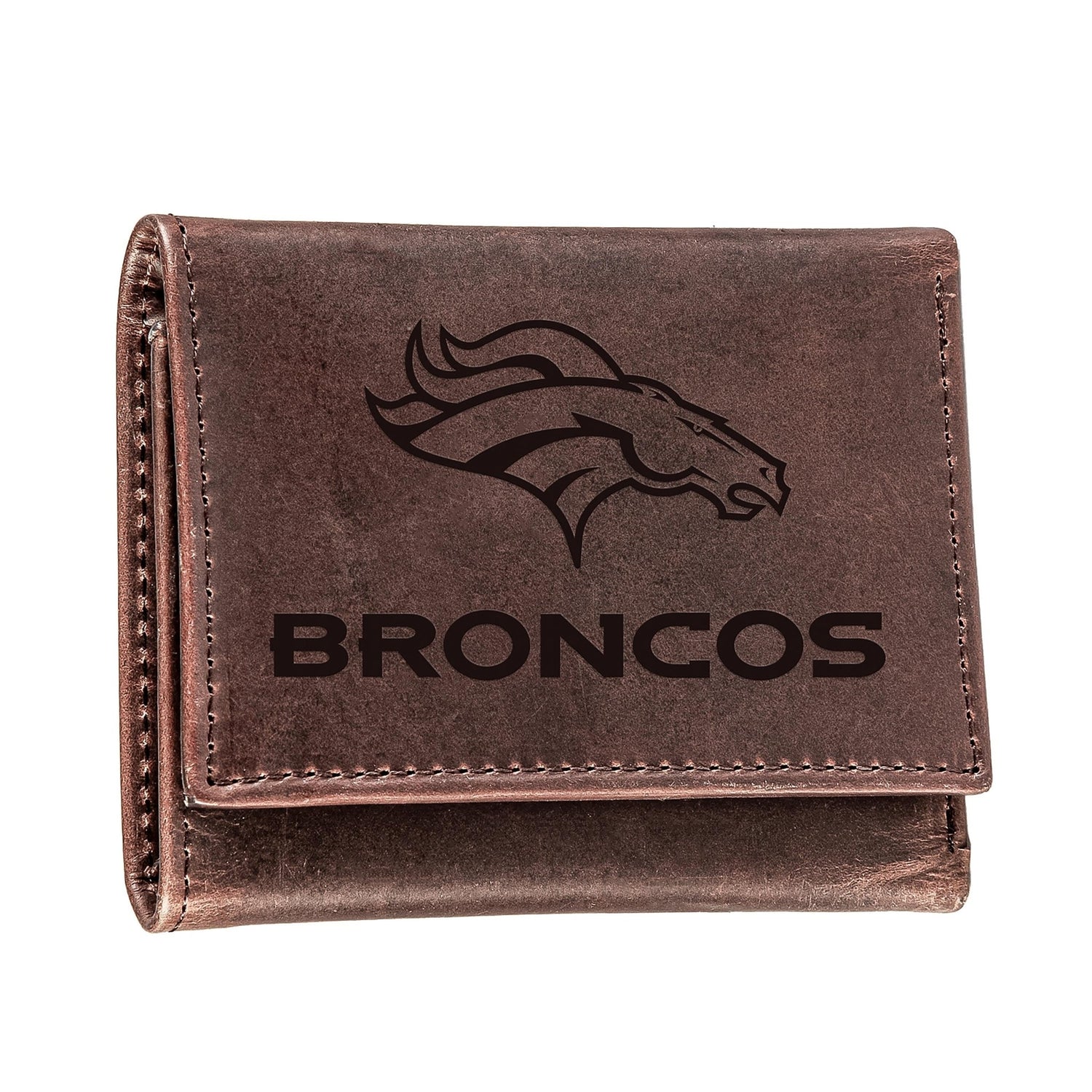 Denver Broncos, Tri - Fold Wallet, Brown, CH, 100% Genuine Leather - EG Collective - 801946048213