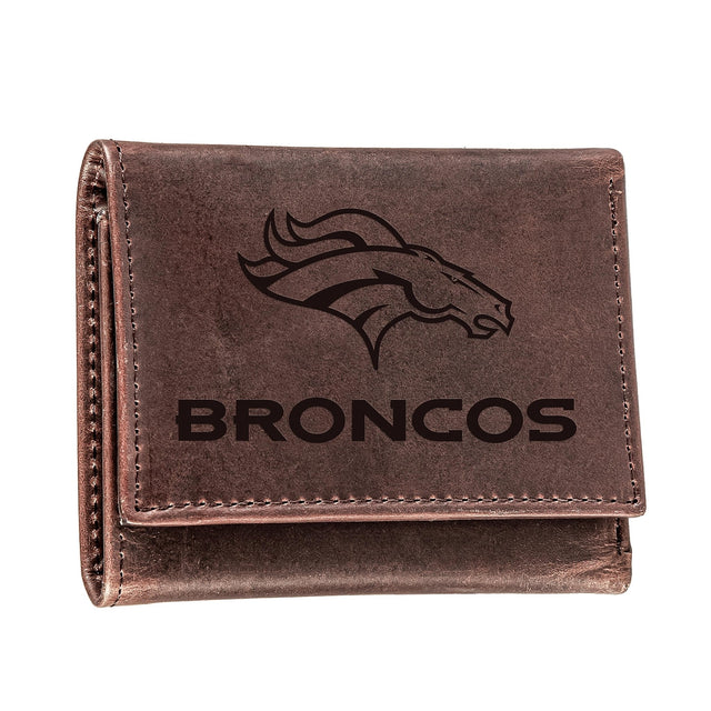 Denver Broncos, Tri - Fold Wallet, Brown, CH, 100% Genuine Leather - EG Collective - 801946048213