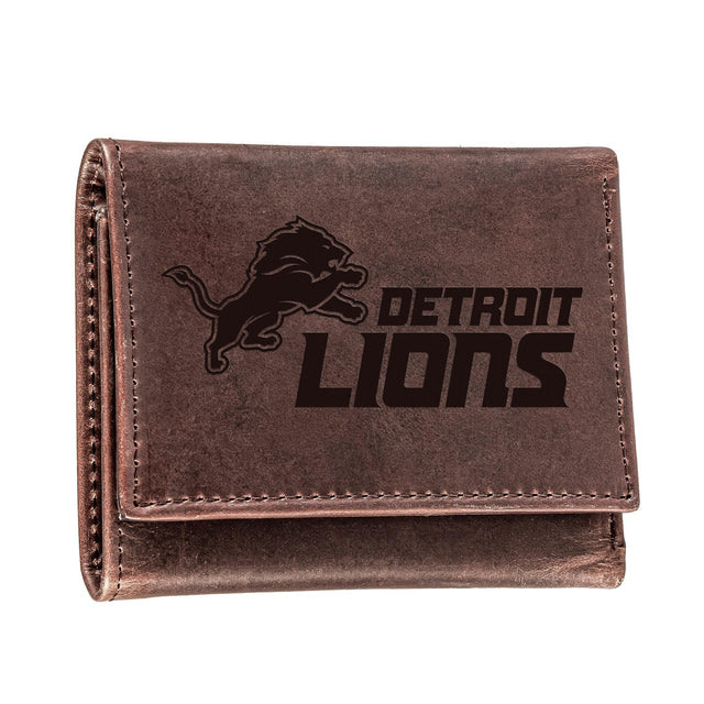 Detroit Lions, Tri - Fold Wallet, Brown, CH, 100% Genuine Leather - EG Collective - 801946048220