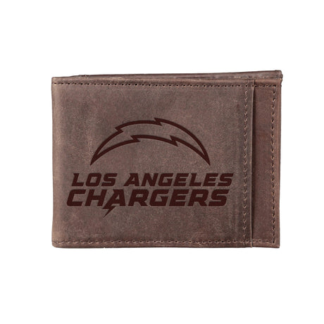 Front Pocket Wallet w/ RFID Blocking, Los Angeles Chargers, Brown - EG Collective - 801946224662