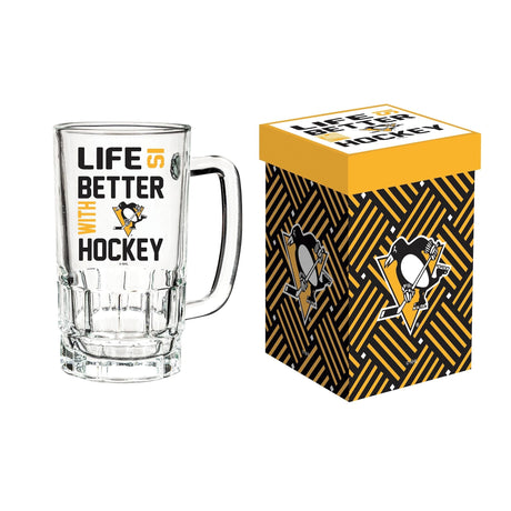 Glass Tankard Cup with Gift Box, Pittsburgh Penguins - EG Collective - 801946114673