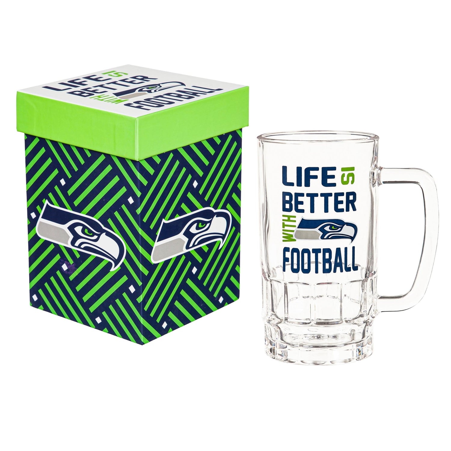 Glass Tankard Cup, with Gift Box, Seattle Seahawks - EG Collective - 801946804666