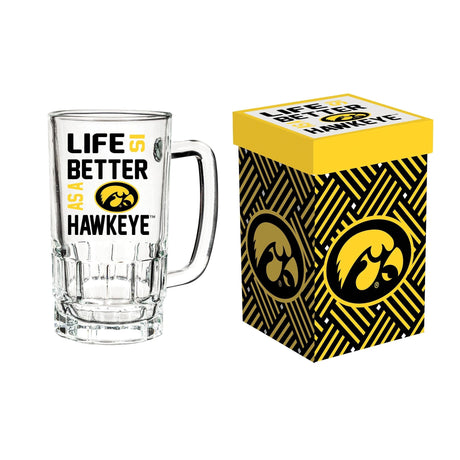 Glass Tankard Cup, with Gift Box, University of Iowa - EG Collective - 801946168041