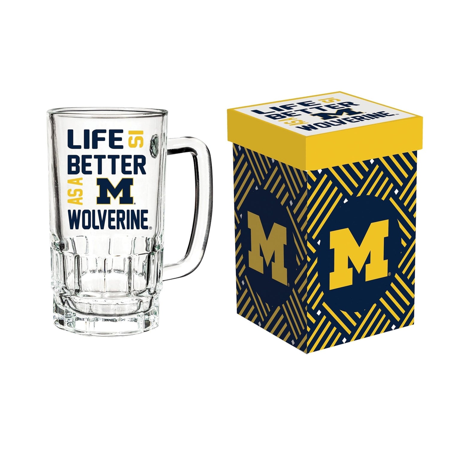 Glass Tankard Cup, with Gift Box, University of Michigan - EG Collective - 801946167129