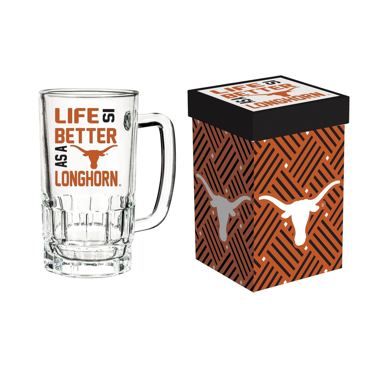 Glass Tankard Cup, with Gift Box, University of Texas - EG Collective - 801946168102